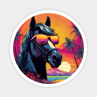 Retro Wave Friesian Horse Magnet